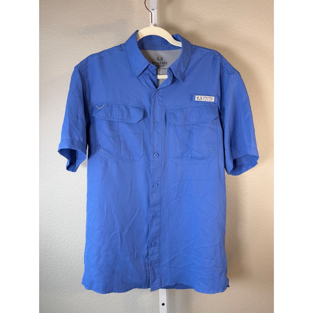 Realtree Fishing Mens Short Sleeve Button Down Shirt Blue Yonder TS10317 Size S
